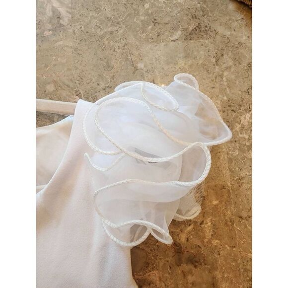 Glamour NWT crisp white ruffle pouf sleeve bodycon dress size 12 - Picture 6 of 10